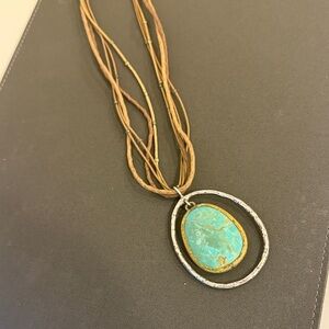 Silpada Retired Mixed Metal Turquoise Statement Necklace | 5-Strand Leather
